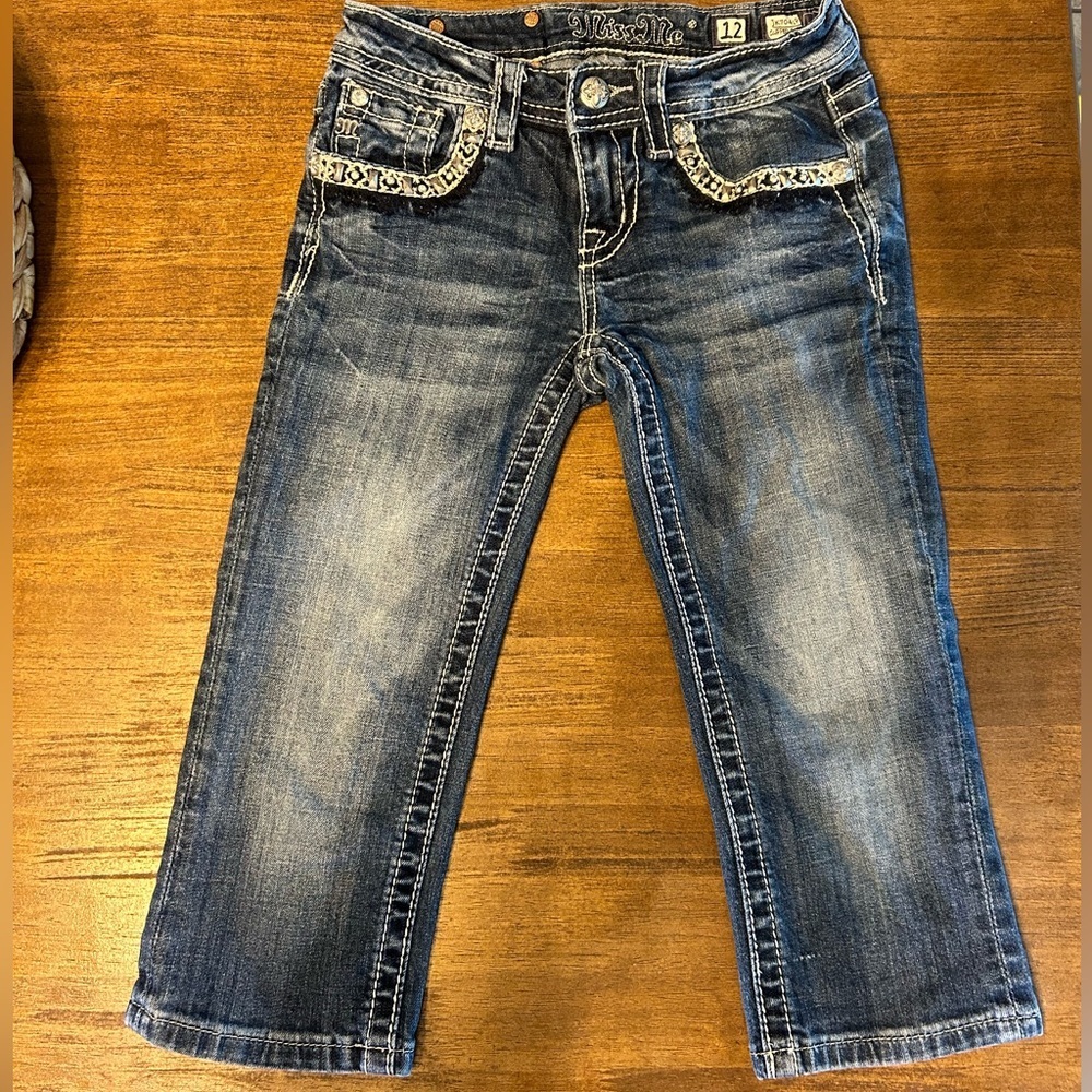 Miss Me Rhinestone Cuffed Denim Capris Girl’s Size 12